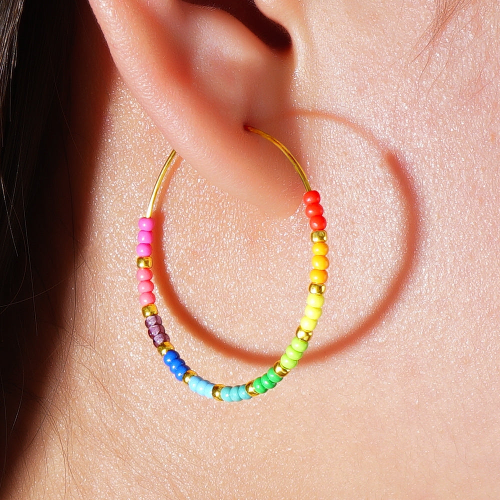 1 Pair Minimalist Rainbow Beaded Glass Earrings for Women