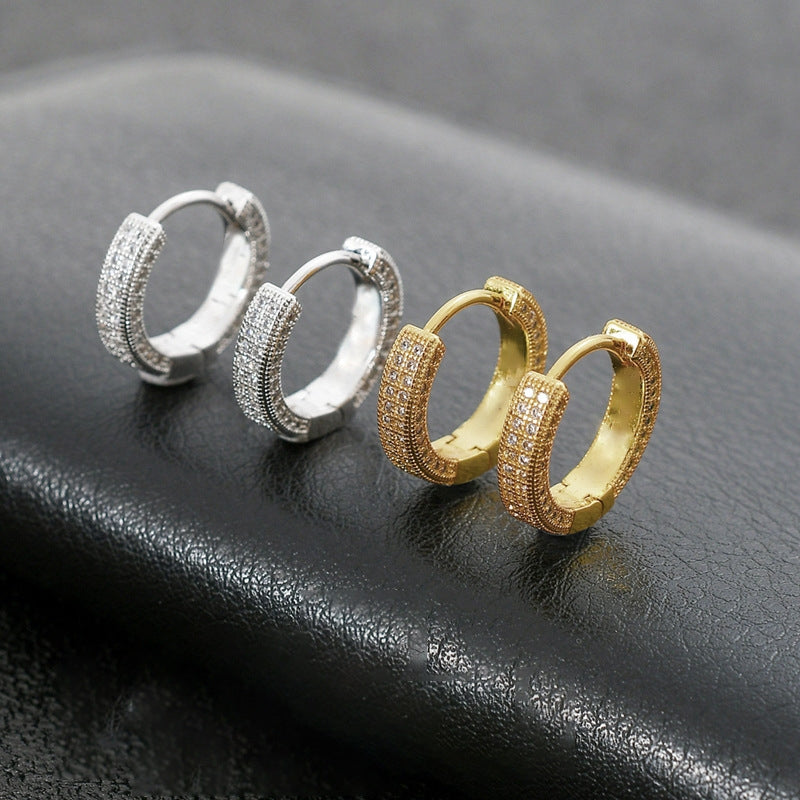 1 Pair Elegant Round 14k Gold Plated Brass Zircon Hoop Earrings