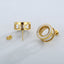 "Stainless Steel Rhinestone Stud Earrings with Gold-Plated Zircon Roman Numeral Design"