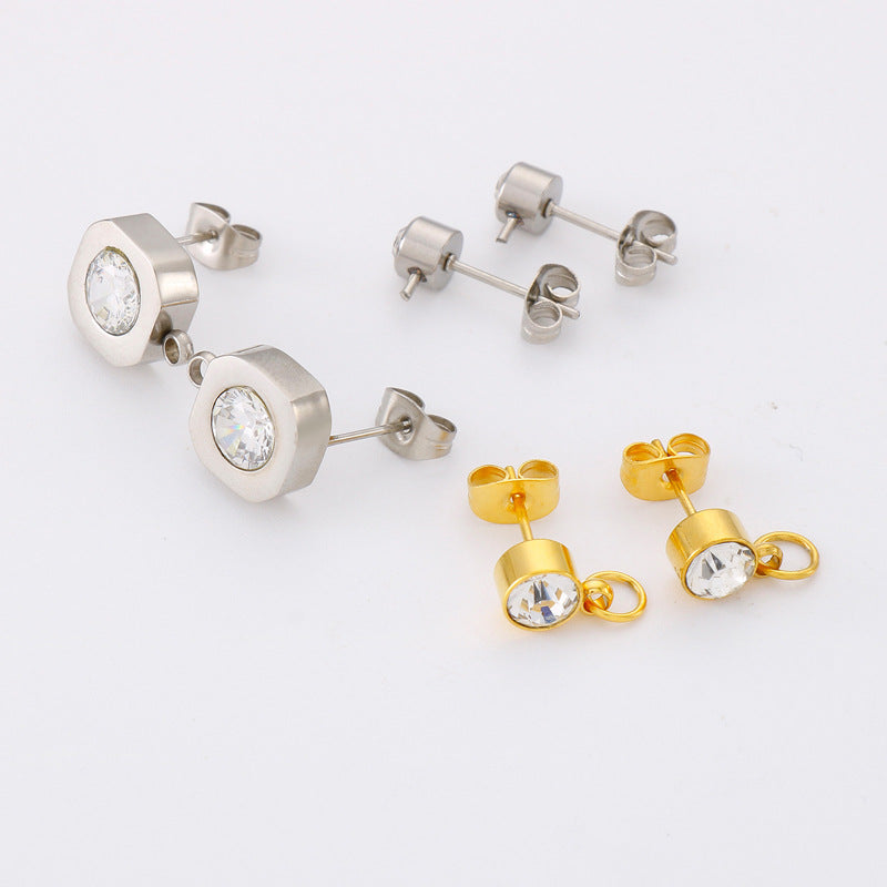 "Stainless Steel Gold Plated Zircon Stud Earrings with Rhinestone Inlay - Korean Fashion Personalized Design"