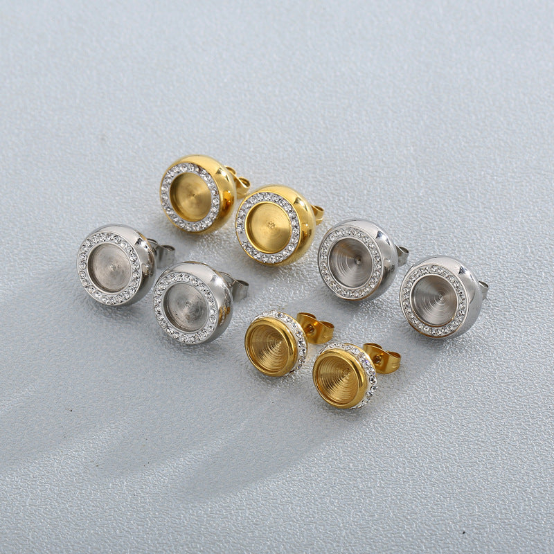 "Round Zircon Stainless Steel Stud Earrings with Micro-Inlaid Crystals – Simple and Fashionable Korean Style"