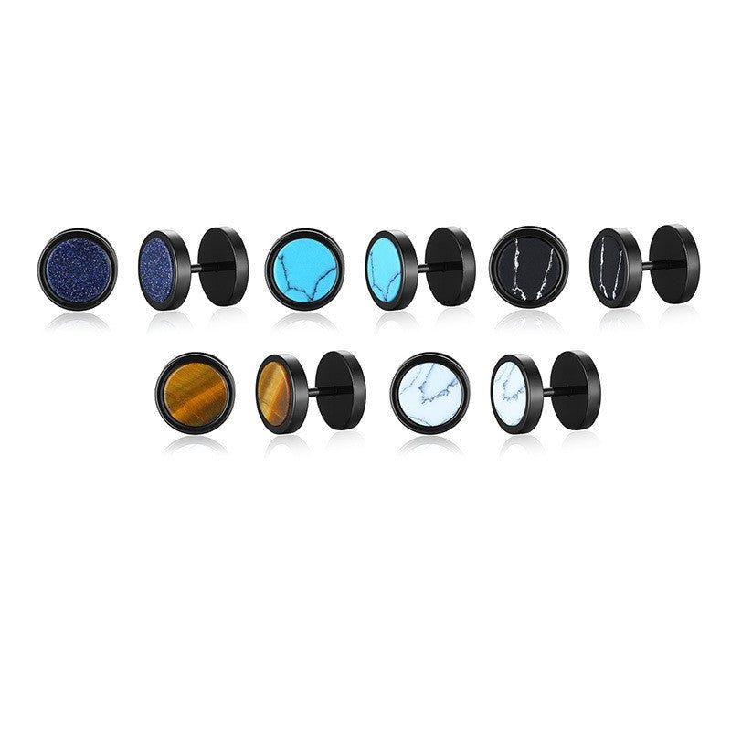 1 Pair Simple Style Round Polishing Plating Inlay Titanium Steel Turquoise Ear Studs