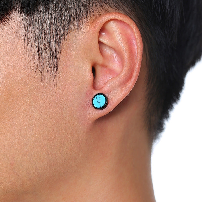 1 Pair Simple Style Round Polishing Plating Inlay Titanium Steel Turquoise Ear Studs