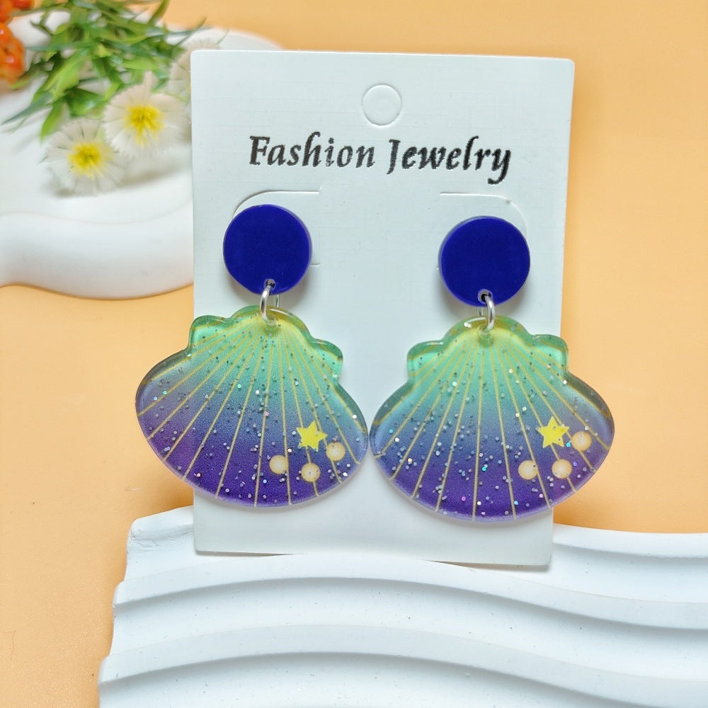 1 Pair Acrylic Shell Ghost Print Drop Earrings