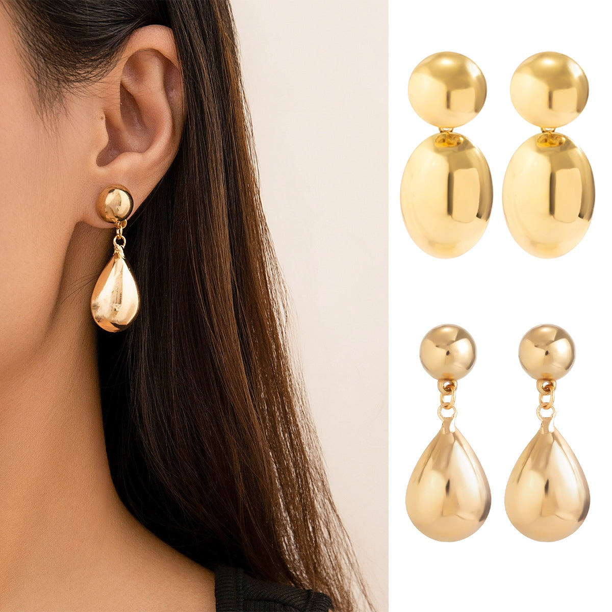 Simple Geometric Oval Drop Earrings - Gold & Silver Plated