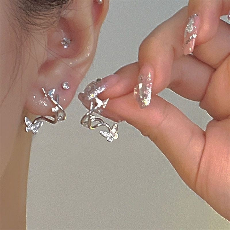 1 Pair Elegant Zircon Inlay Alloy Ear Studs with Bow Tassel Design