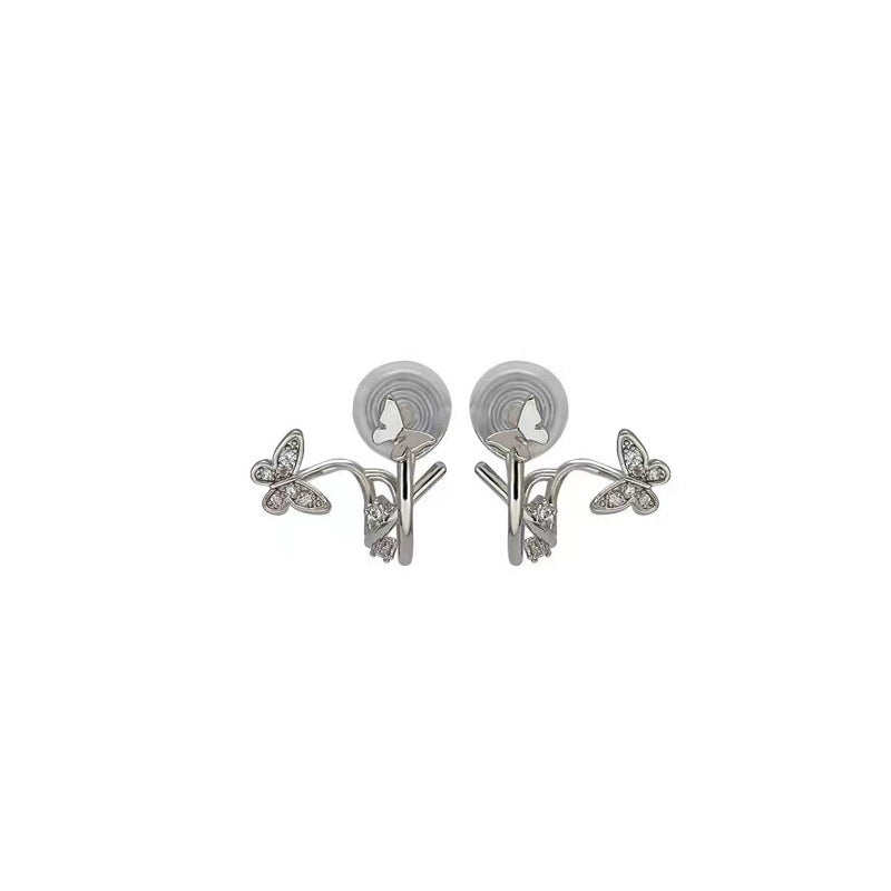 1 Pair Elegant Zircon Inlay Alloy Ear Studs with Bow Tassel Design