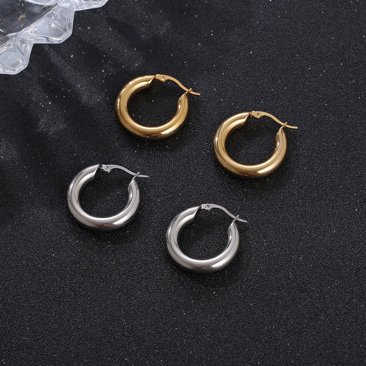 1 Pair Minimalist 18K Gold Plated Stainless Steel Round Earrings