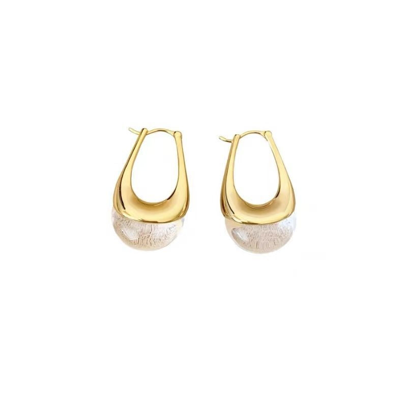 1 Pair Geometric U Shape Copper Crystal Drop Earrings in Gold