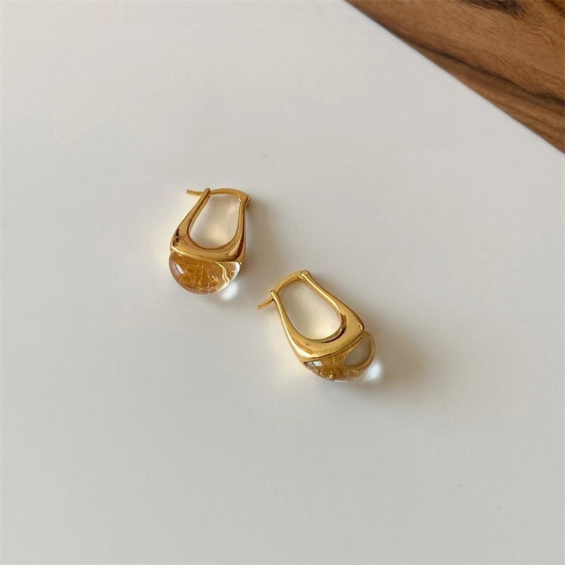 1 Pair Geometric U Shape Copper Crystal Drop Earrings in Gold