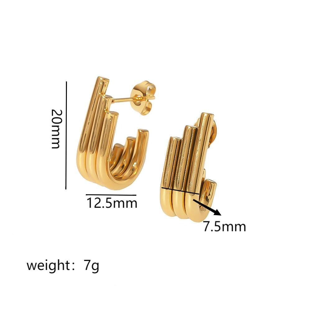 1 Pair Geometric U Shape 18K Gold Plated Stainless Steel Earrings