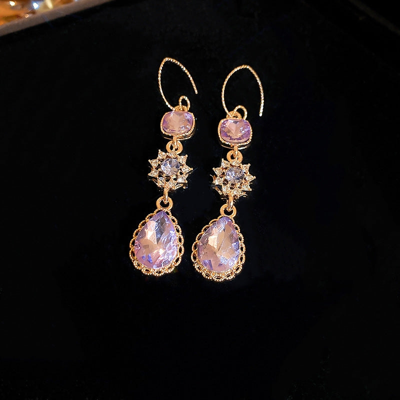 1 Pair Vintage Red Rose Zircon Alloy Drop Earrings