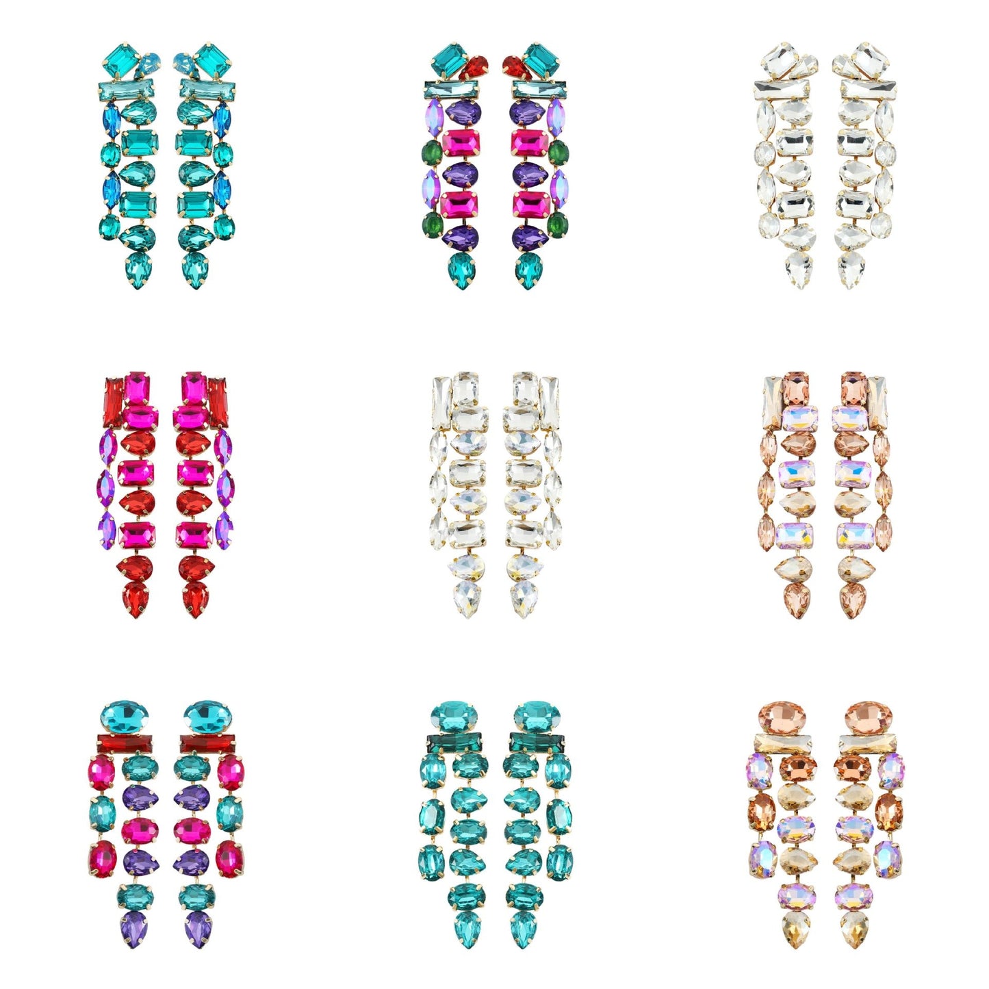 1 Pair Elegant Zircon Water Drop and Colorful Gemstone Tassel Earrings