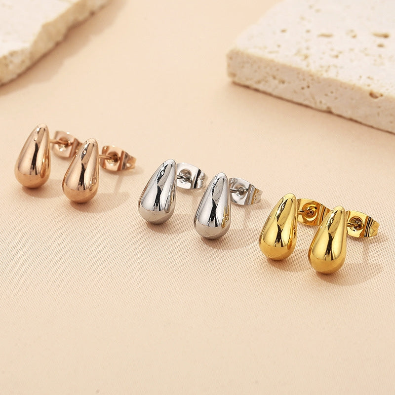 1 Pair Simple Style Water Droplets Plating Stainless Steel 18K Gold Plated Earrings