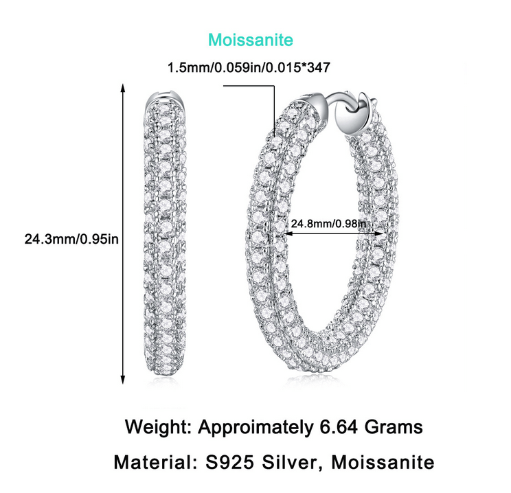 Sterling Silver Moissanite Geometric Round Hoop Earrings