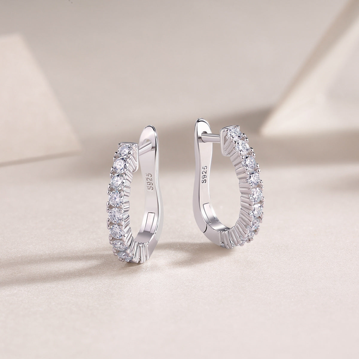 Sterling Silver Moissanite Geometric Hoop Earrings