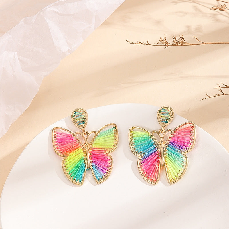 1 Pair Bohemian Raffia Woven Butterfly Drop Earrings