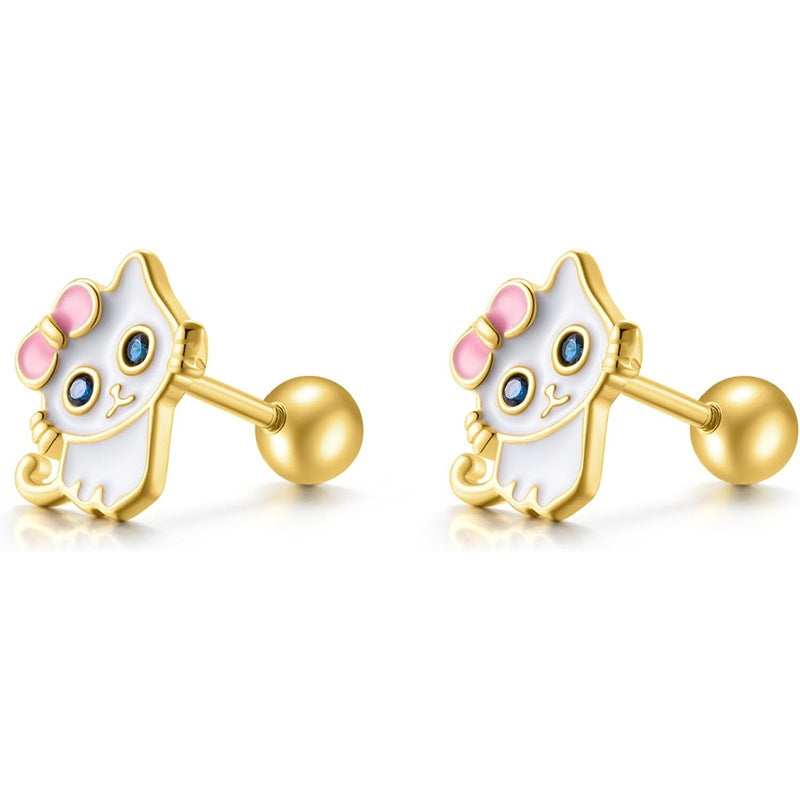 Sweet Cat Enamel Zinc Alloy Minimalist Spiral Back Earrings for Girls