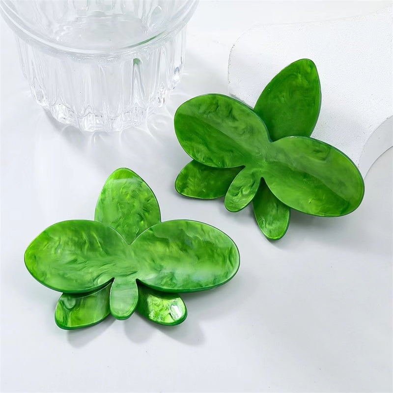 Acrylic Leaf Floral Stud Earrings - Candy Color Statement Jewelry