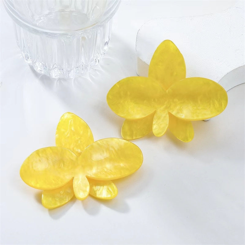 Acrylic Leaf Floral Stud Earrings - Candy Color Statement Jewelry