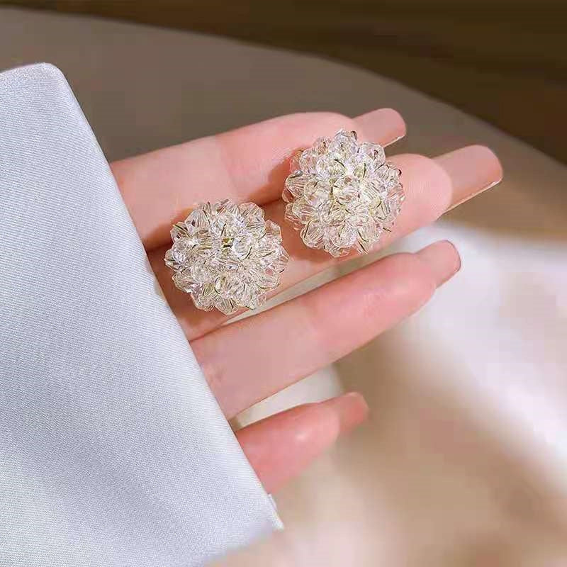 Sweet Flower Crystal Alloy Women's Earrings - S925 Silver Studs