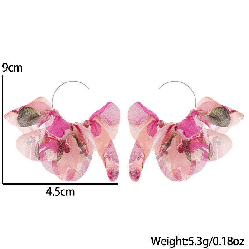 1 Pair Floral Petal Leopard Print Alloy Fabric Drop Earrings