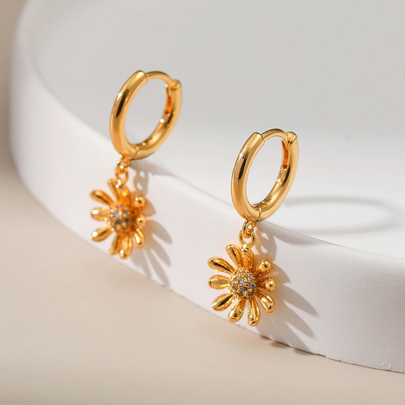 1 Pair Geometric Flower Zirconia Plated Copper Drop Earrings