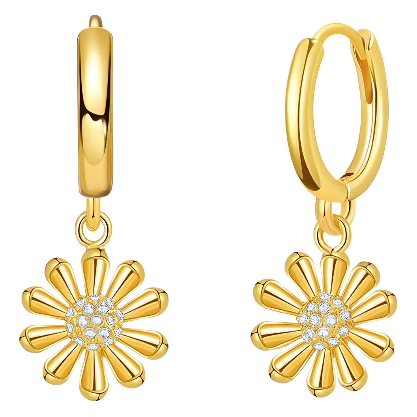 1 Pair Geometric Flower Zirconia Plated Copper Drop Earrings