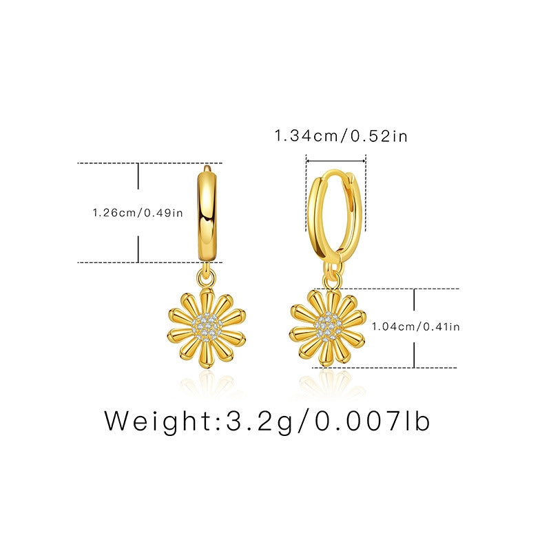 1 Pair Geometric Flower Zirconia Plated Copper Drop Earrings