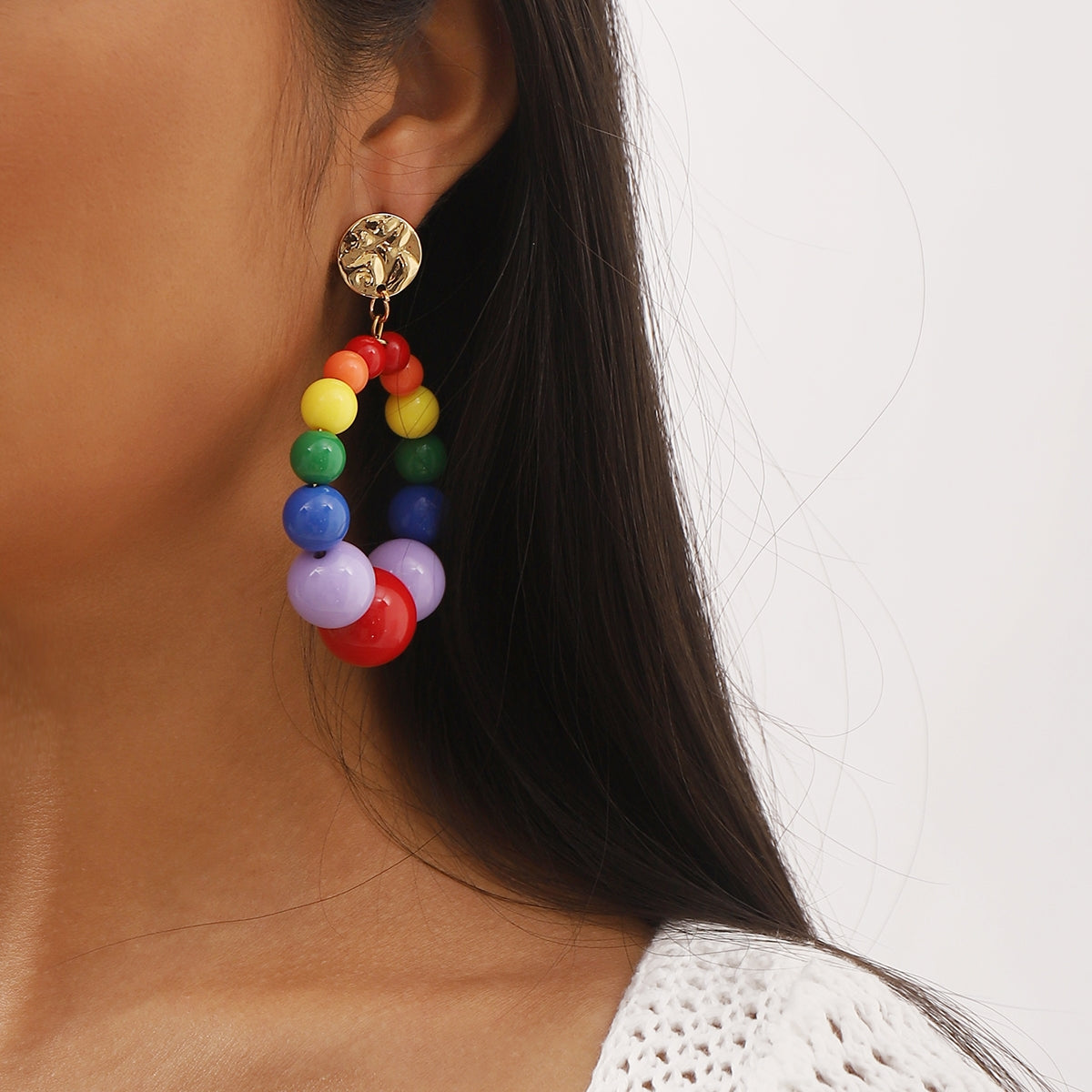 Sweet Geometric Beaded Candy Color Drop Earrings