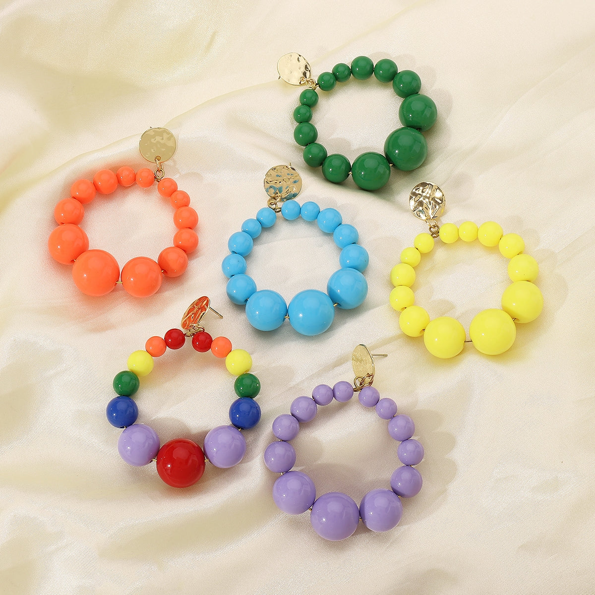 Sweet Geometric Beaded Candy Color Drop Earrings