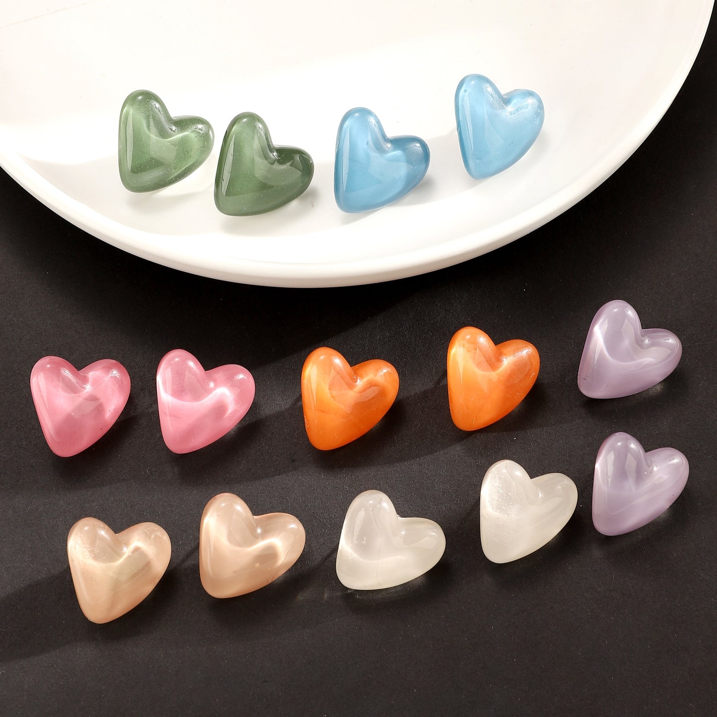 Sweet Heart Shape Colorful Resin Ear Studs for Women