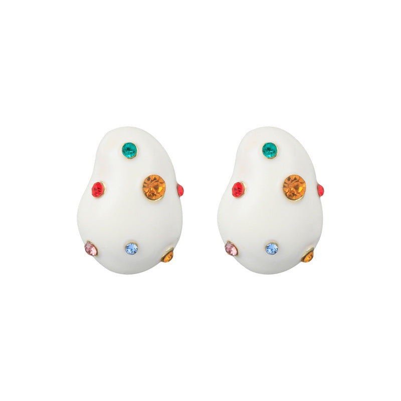 1 Pair Sweet Oval Enamel Rhinestone Women's Ear Clips Studs