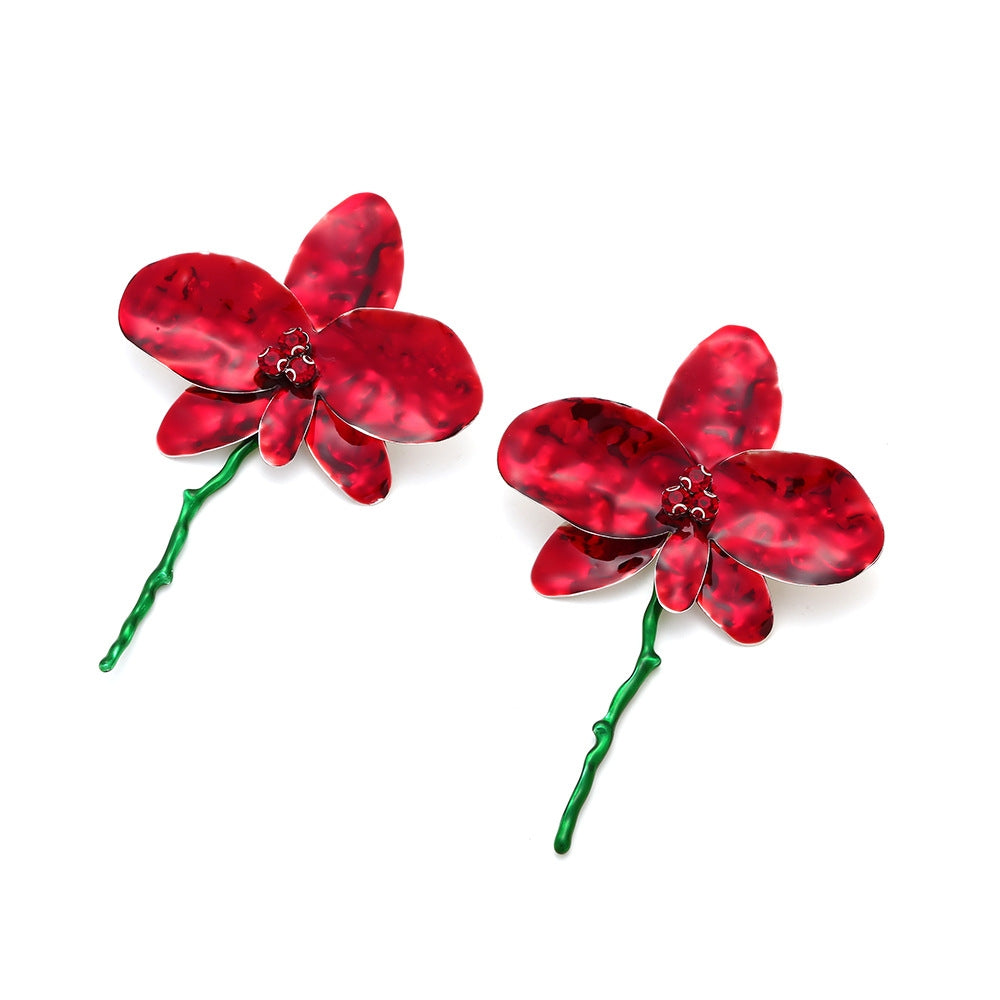 Sweet Shiny Enamel Flower Rhinestone Stud Earrings