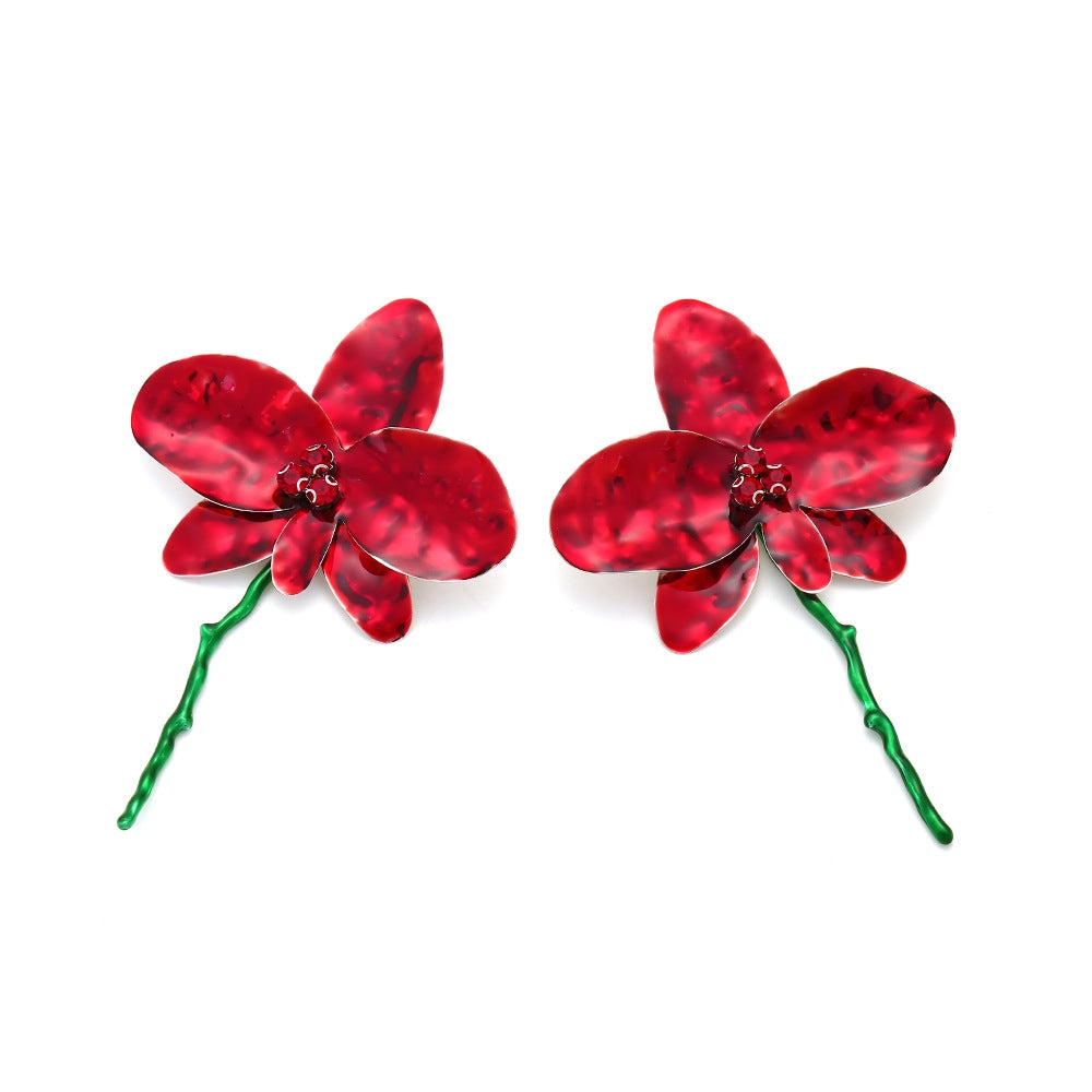 Sweet Shiny Enamel Flower Rhinestone Stud Earrings