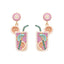 1 Pair Geometric Alloy Drop Earrings with Beaded Cocktail Glass Design