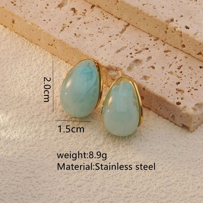 Tropical Geometric 18K Gold Plated Stainless Steel Teardrop Earrings