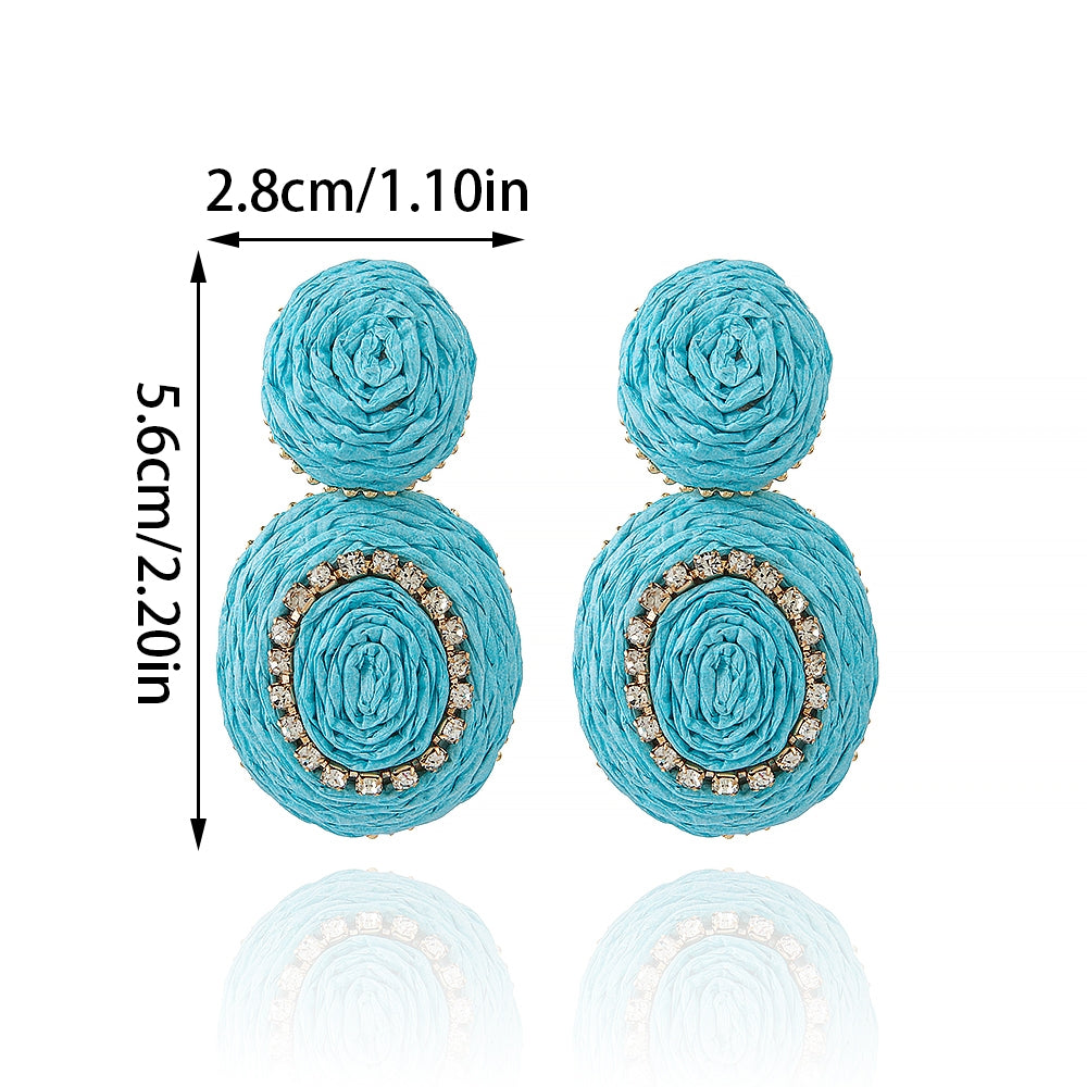 1 Pair Handmade Raffia Color Block Drop Earrings for Vacation