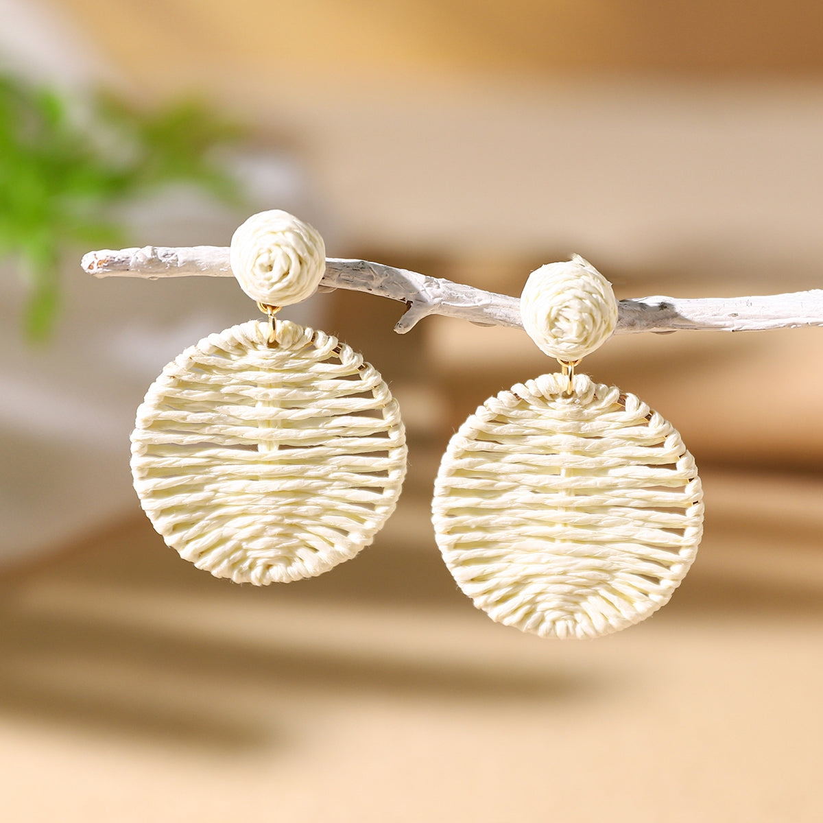 Bohemian Colorful Woven Round Rattan Straw Drop Earrings for Women