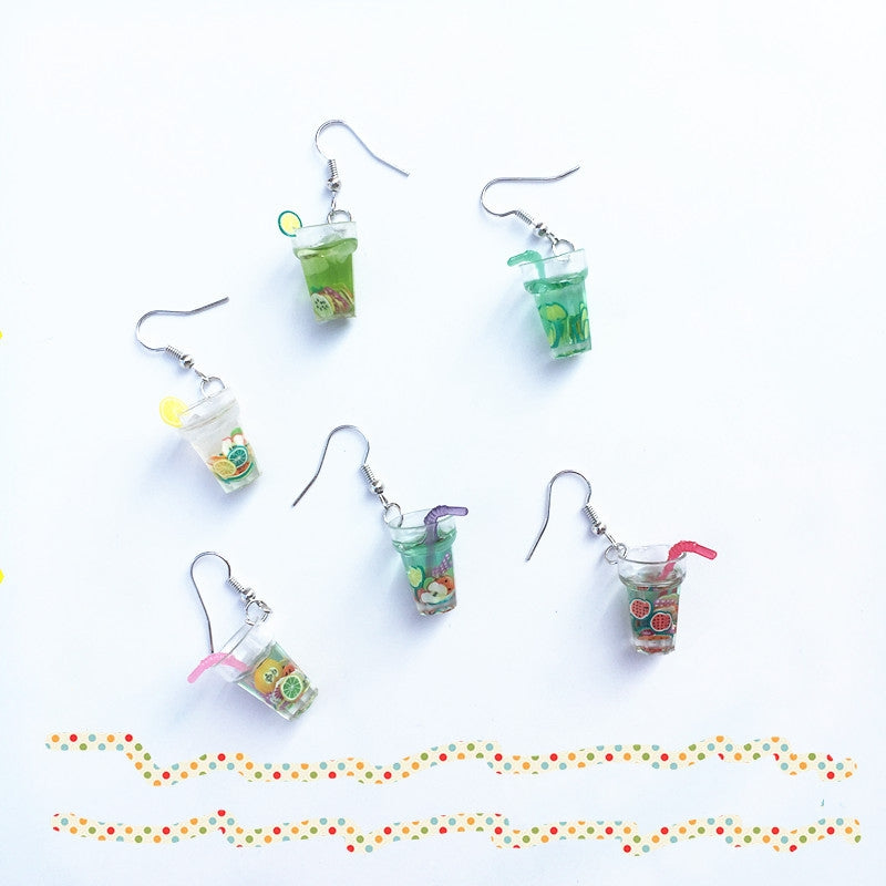 1 Pair Vacation Cup Resin Women's Drop Earrings - Creative Fruit Lemon Tea Design