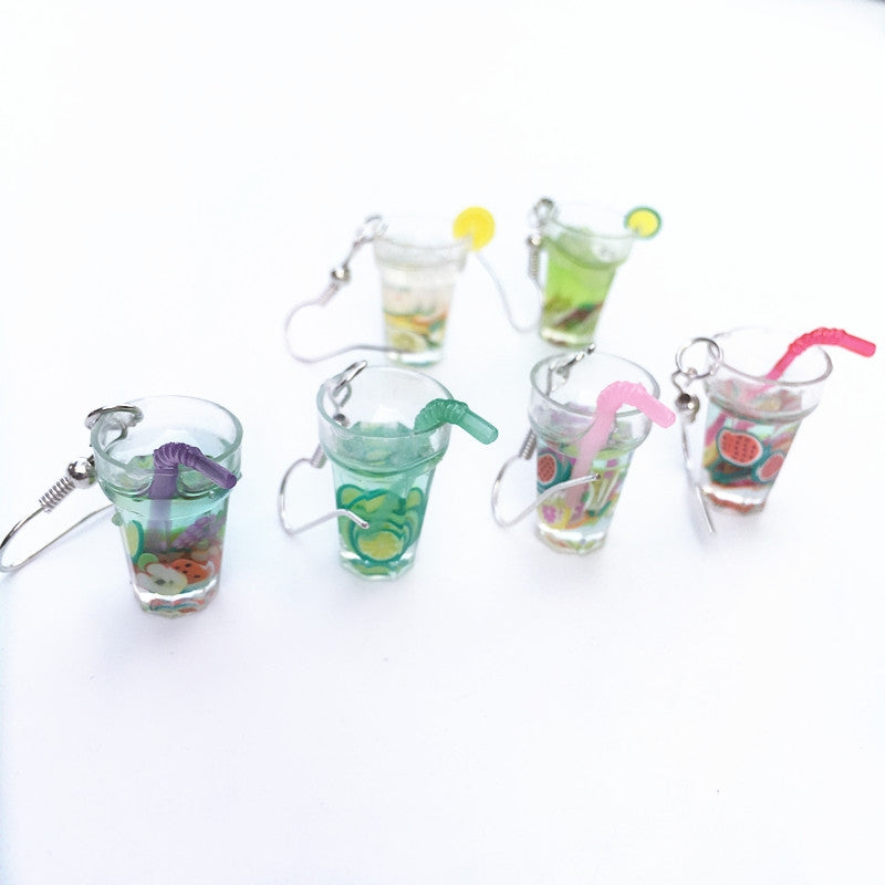 1 Pair Vacation Cup Resin Women's Drop Earrings - Creative Fruit Lemon Tea Design