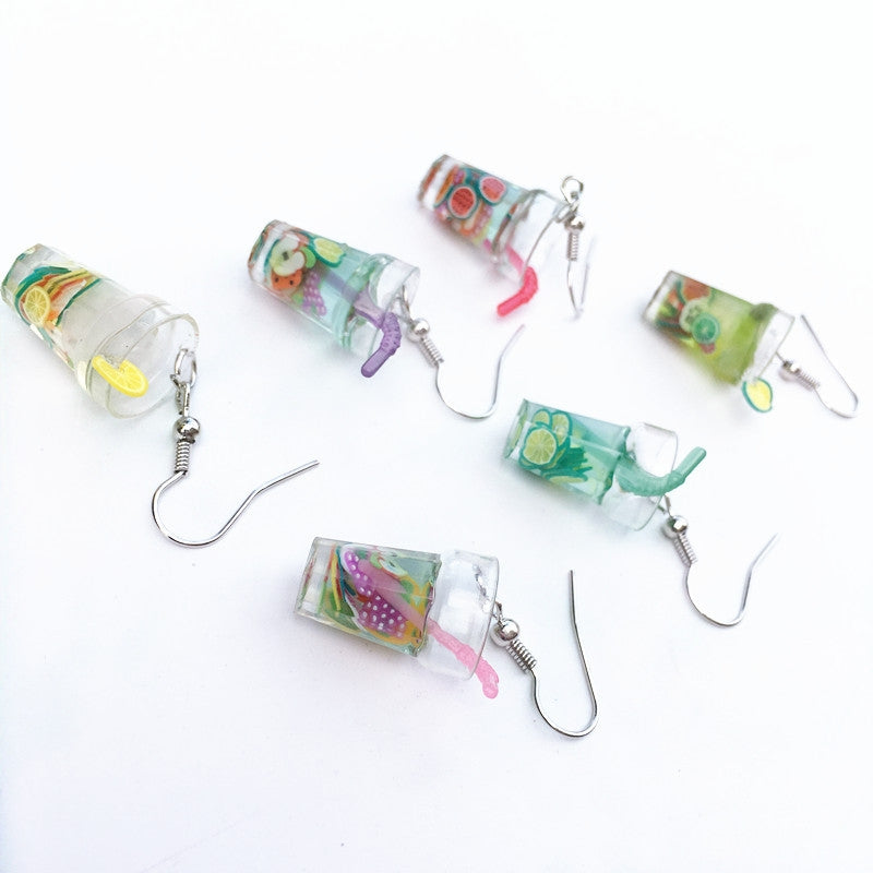 1 Pair Vacation Cup Resin Women's Drop Earrings - Creative Fruit Lemon Tea Design