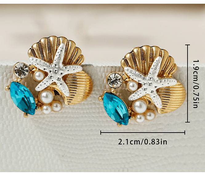 Marine Style Starfish Stud Earrings with Shell Pearls and Gemstones