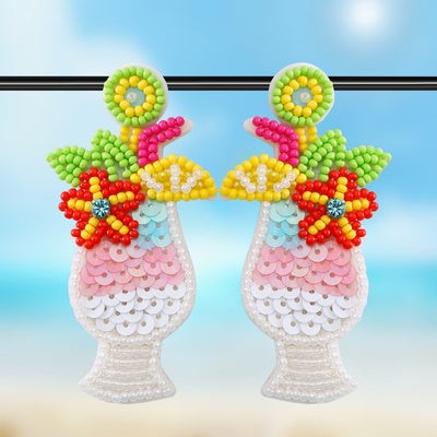 1 Pair Tropical Color Block Beaded Glass Fruit Drop Earrings