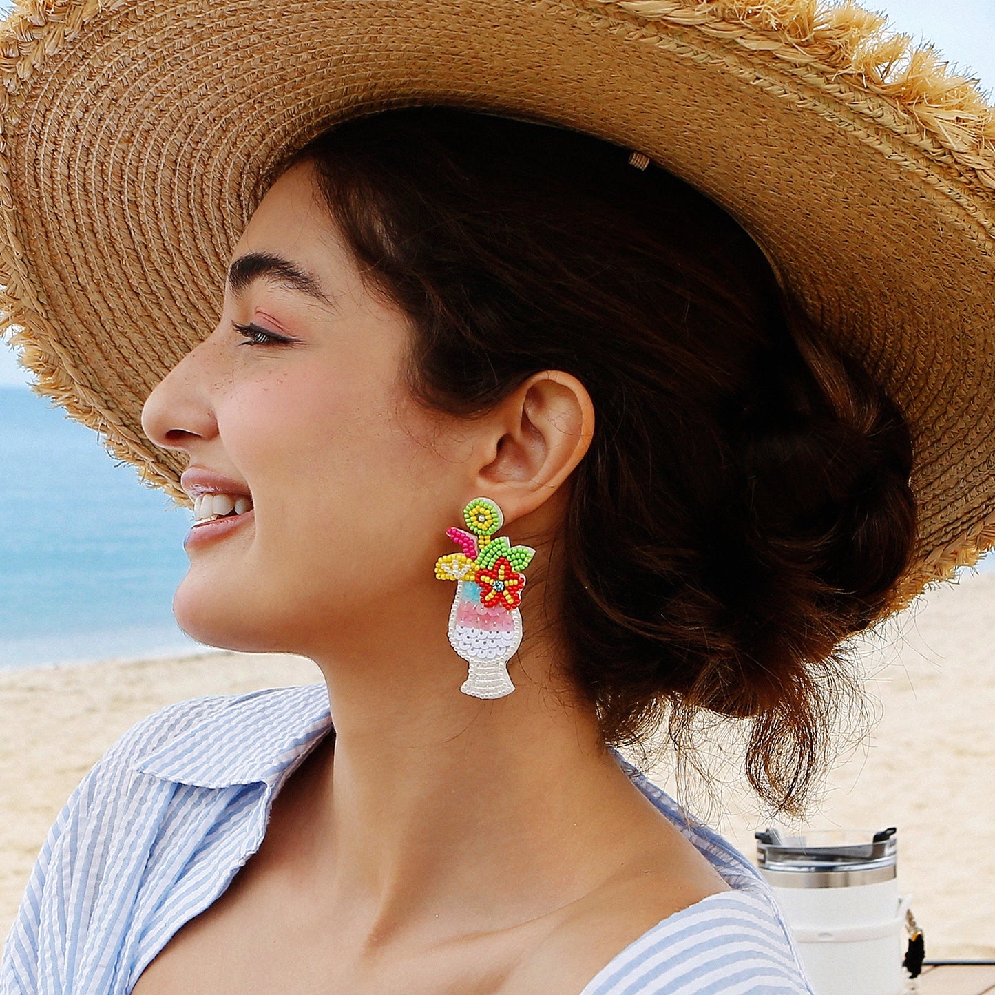 1 Pair Tropical Color Block Beaded Glass Fruit Drop Earrings