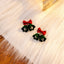 Vintage Gold Plated Bell Studs & Burgundy Flocked Flower Drop Earrings for Women