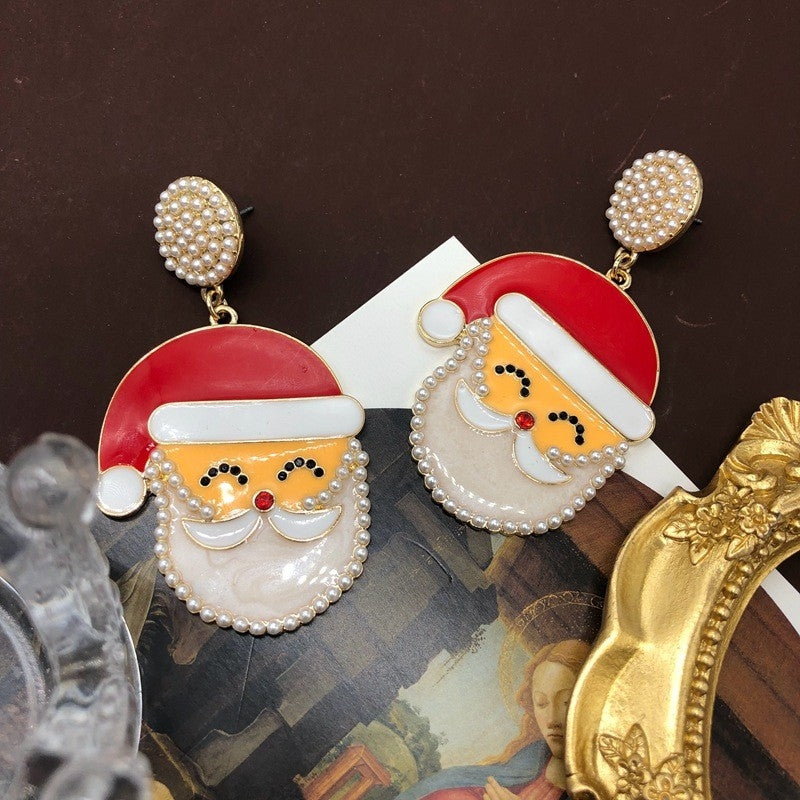 Vintage Christmas Santa Hat Pearl Drop Earrings