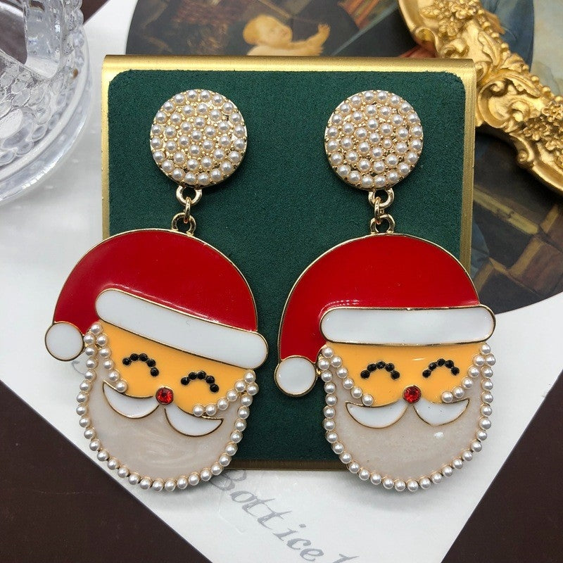 Vintage Christmas Santa Hat Pearl Drop Earrings