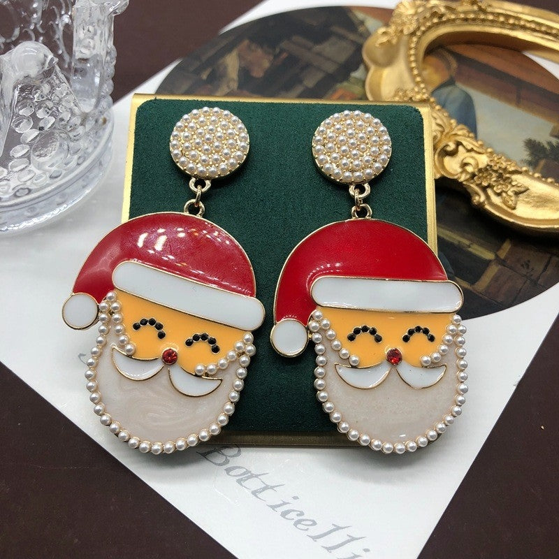 Vintage Christmas Santa Hat Pearl Drop Earrings