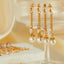 Vintage Cross Heart Crown Stainless Steel Pearl Zircon Drop Earrings Set